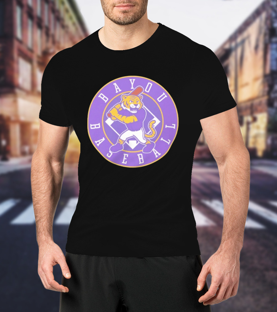 Bayou Baseball Purple Tiger Mascot Batter Circle T-Shirt