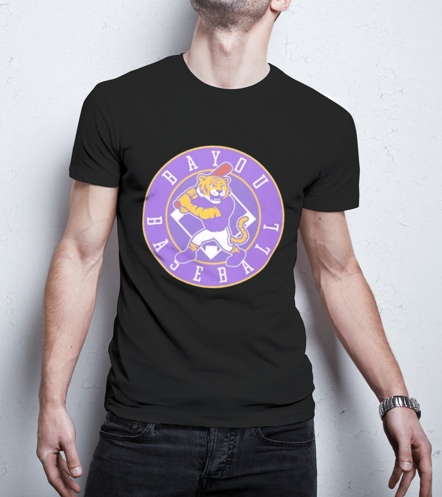 Bayou Baseball Purple Tiger Mascot Batter Circle T-Shirt