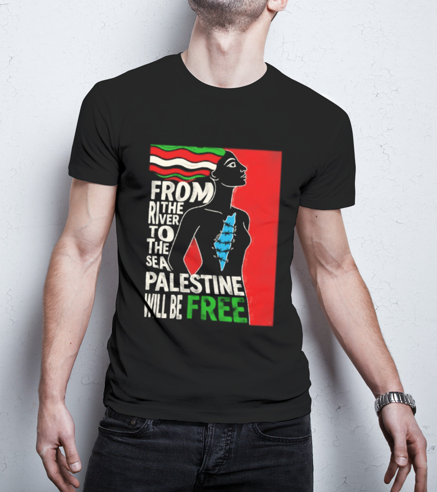From The River To The Sea Palestine Will Be Free Woman Palestinian Flag Map T-Shirt