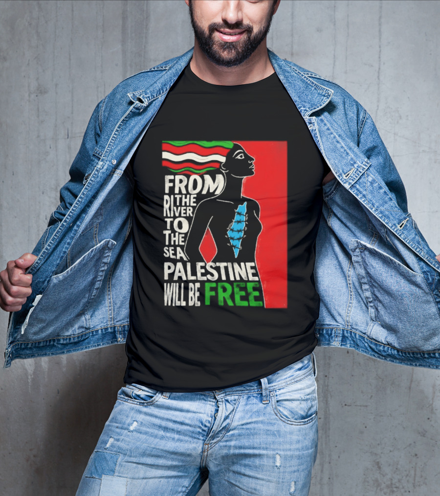 From The River To The Sea Palestine Will Be Free Woman Palestinian Flag Map T-Shirt