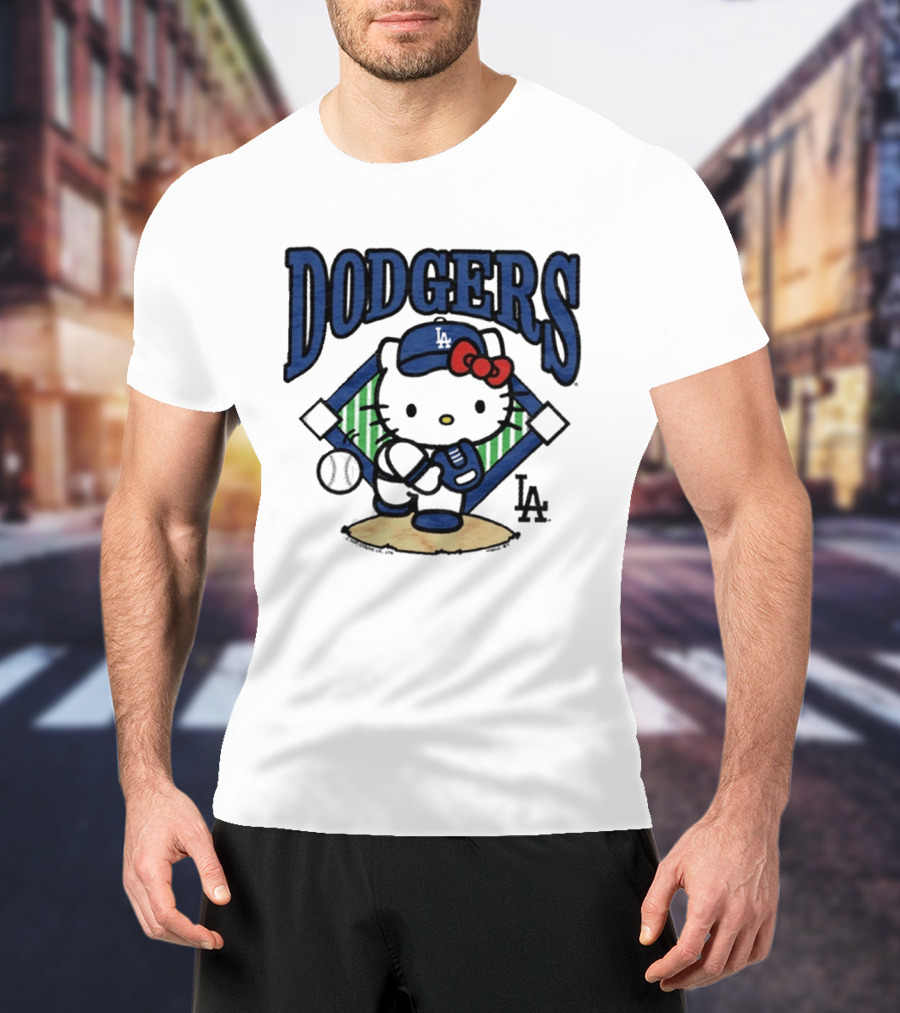 Hello Kitty Los Angeles Dodgers Baseball Crossover Fan Merchandise T-Shirt