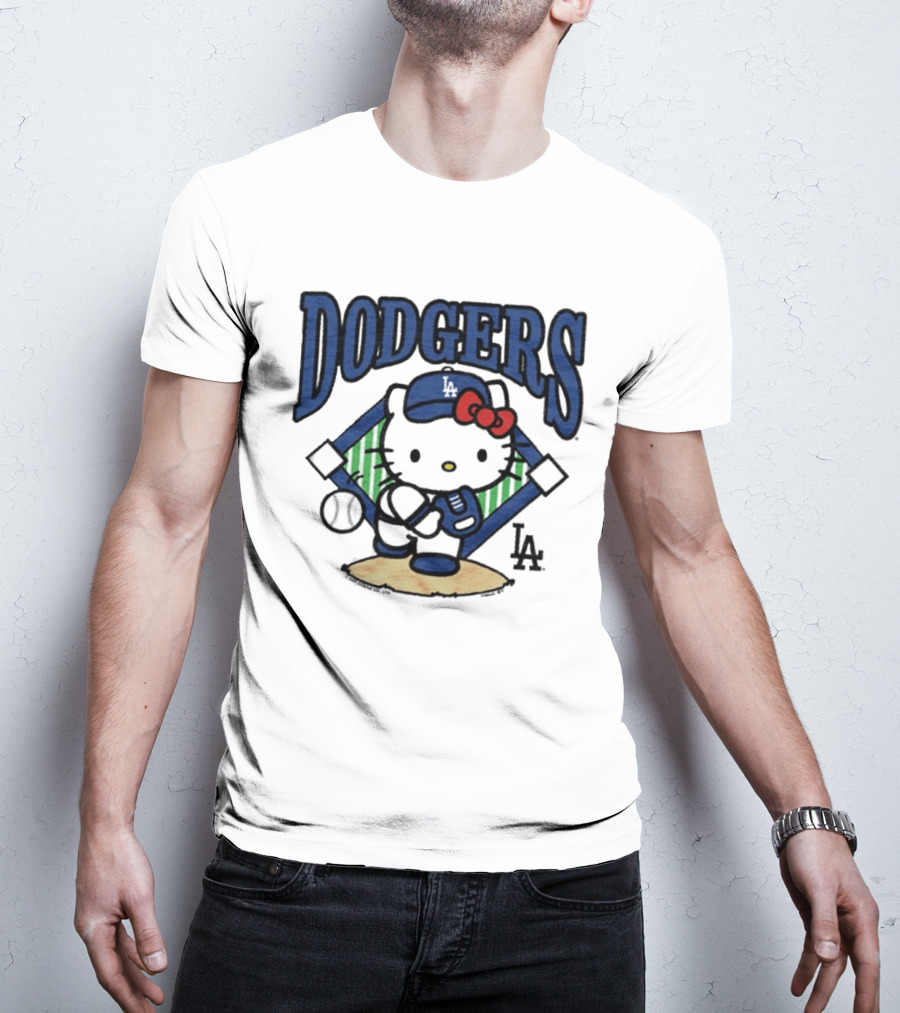 Hello Kitty Los Angeles Dodgers Baseball Crossover Fan Merchandise T-Shirt