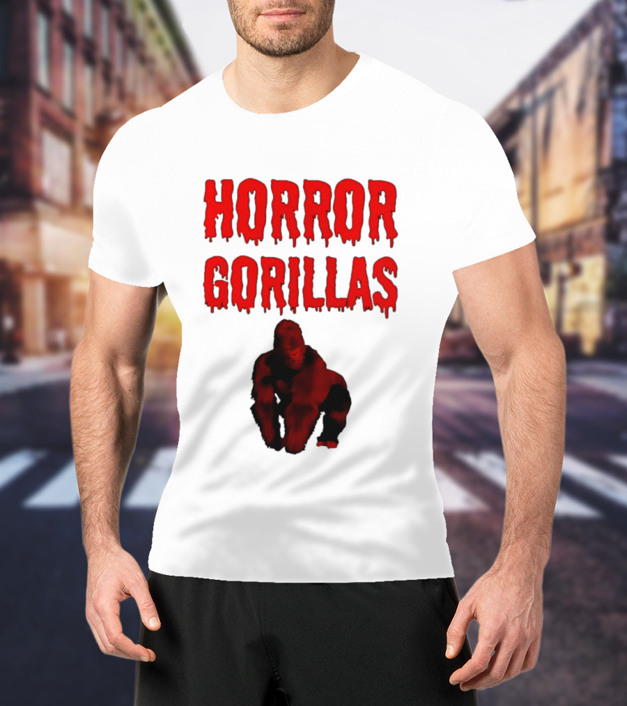 Horror Gorillas Dripping Blood Text And Red Gorilla T-Shirt