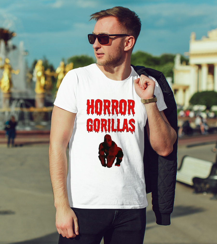Horror Gorillas Dripping Blood Text And Red Gorilla T-Shirt
