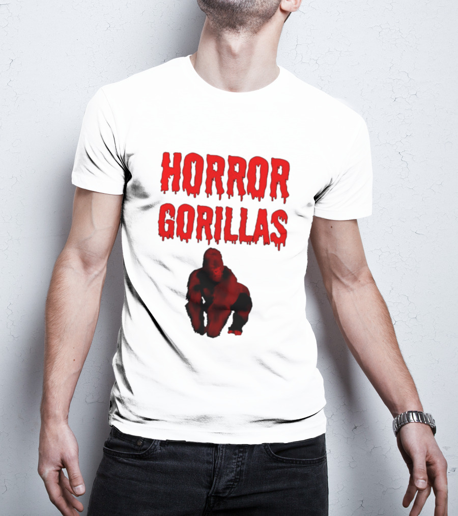 Horror Gorillas Dripping Blood Text And Red Gorilla T-Shirt