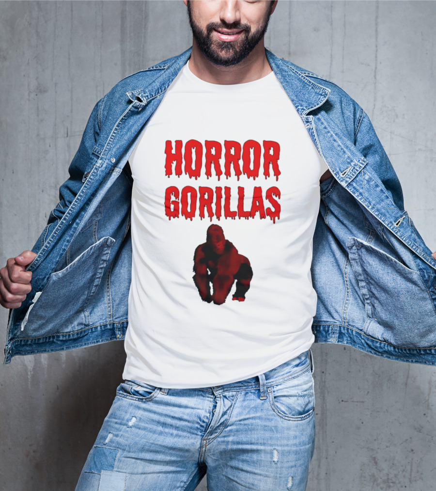 Horror Gorillas Dripping Blood Text And Red Gorilla T-Shirt