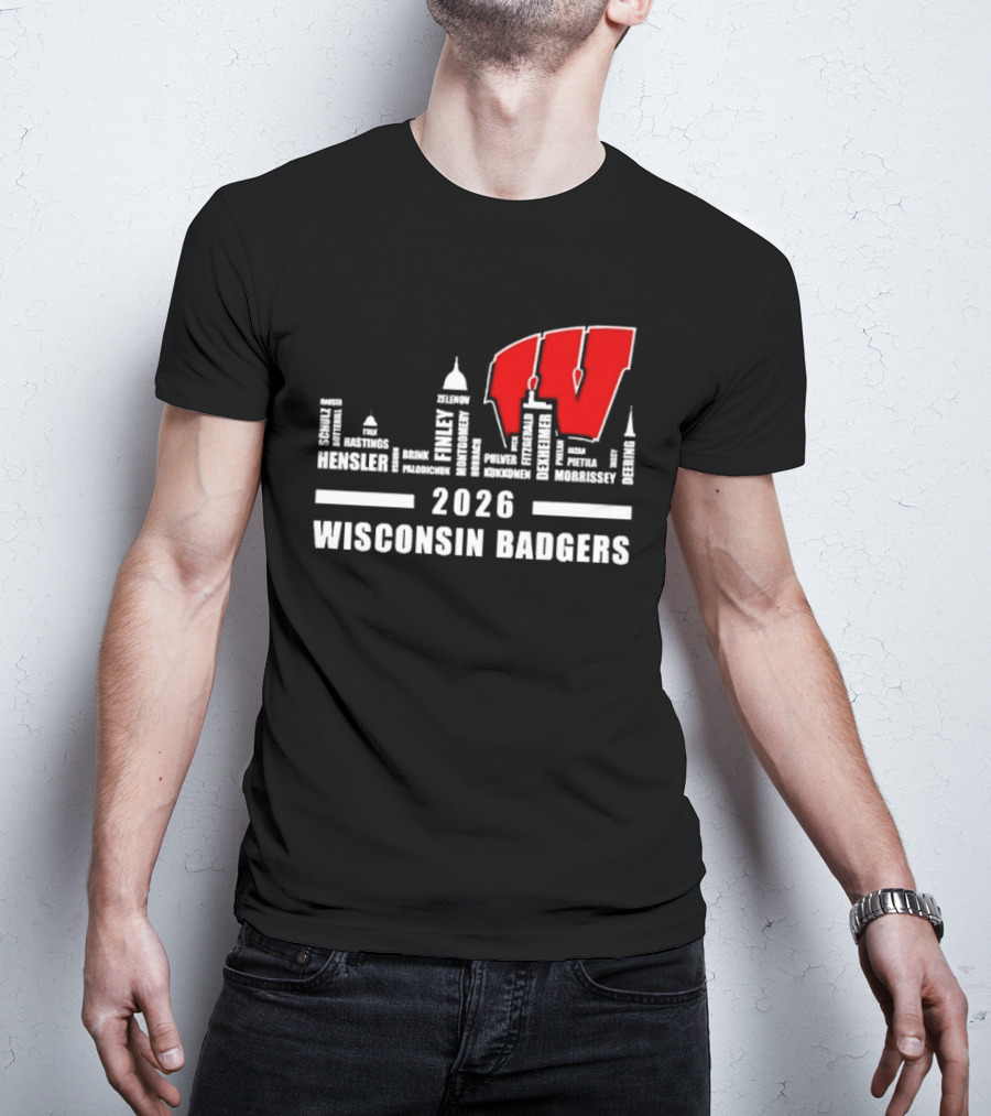 2026 Wisconsin Badgers City Names Skyline Mercer Medford Mosinee Plover Princeton Pulaski Ripon T-Shirt