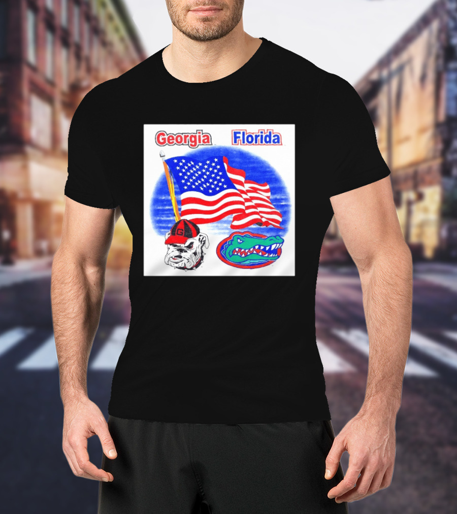 Georgia Vs Florida American Flag Bulldogs Gators Rivalry T-Shirt
