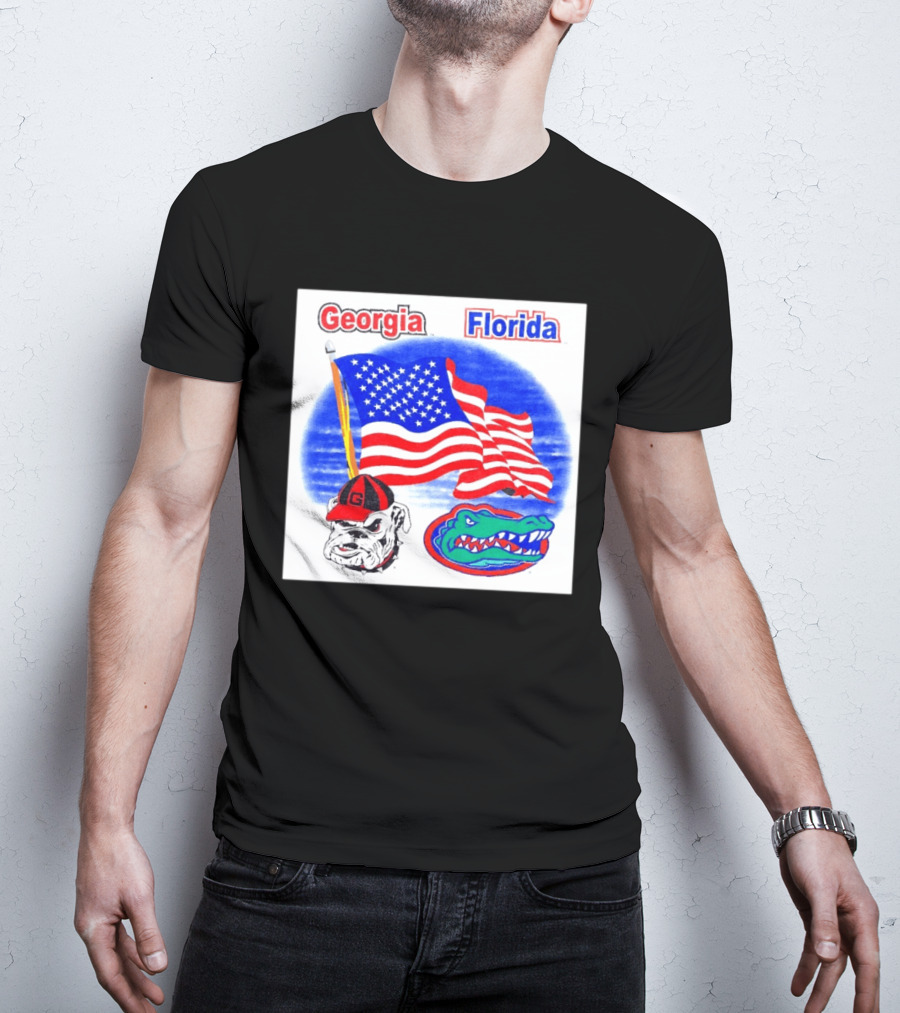 Georgia Vs Florida American Flag Bulldogs Gators Rivalry T-Shirt
