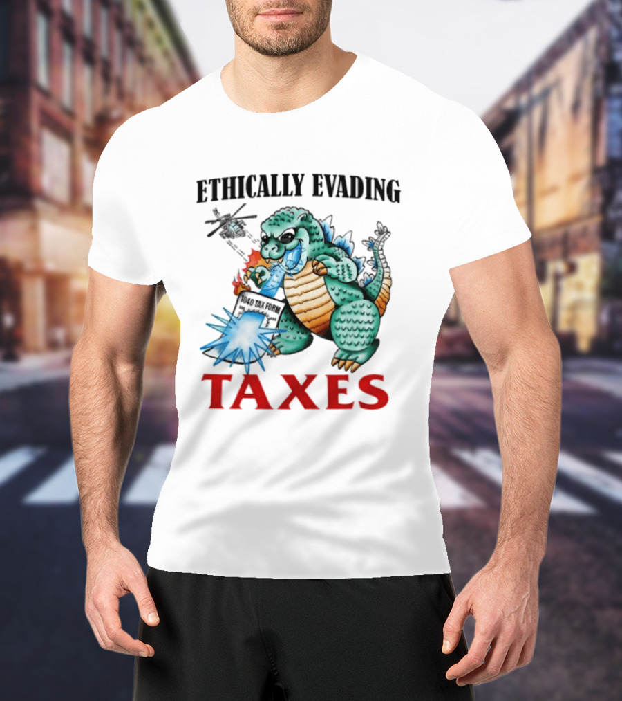 Ethically Evading Taxes Dinosaur Helicopter Ice Cream Sunglasses T-Shirt