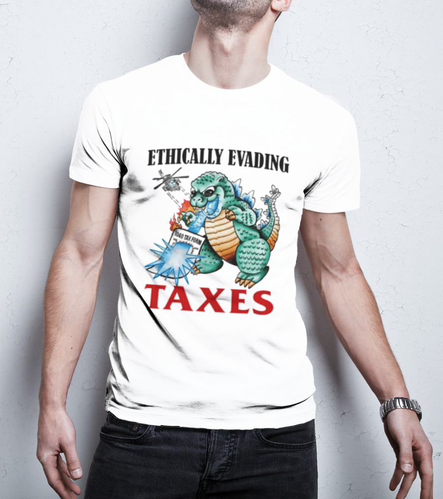 Ethically Evading Taxes Dinosaur Helicopter Ice Cream Sunglasses T-Shirt