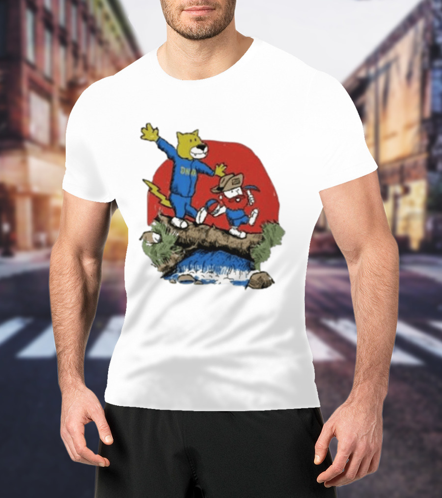Dnvr Cartoon Friends Bear And Miner Crossing A Bridge T-Shirt