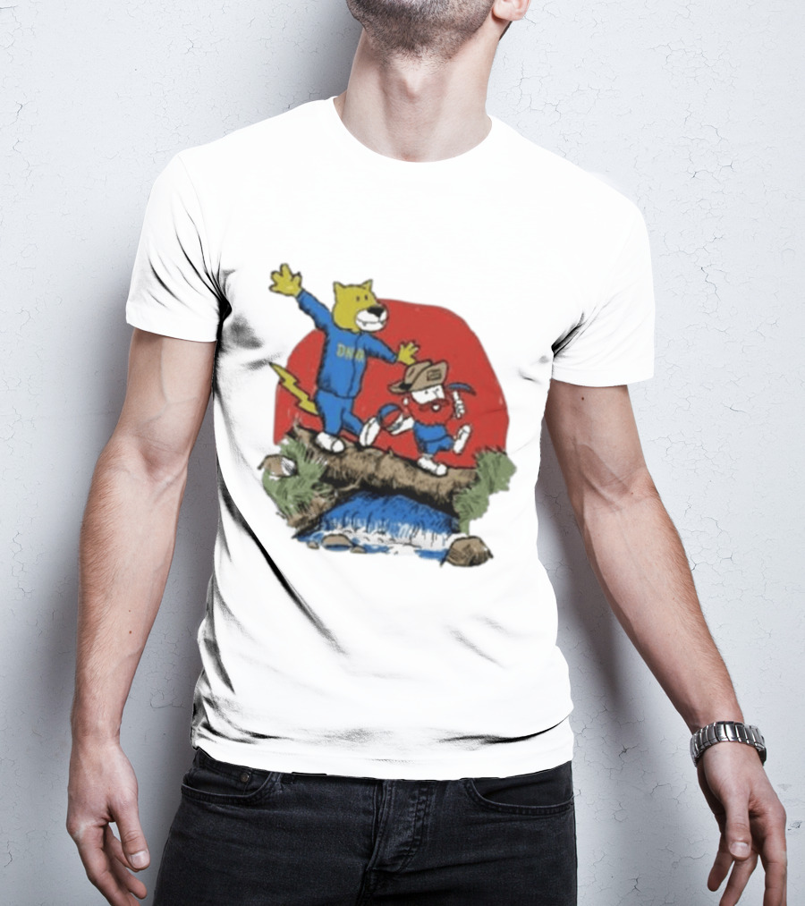 Dnvr Cartoon Friends Bear And Miner Crossing A Bridge T-Shirt