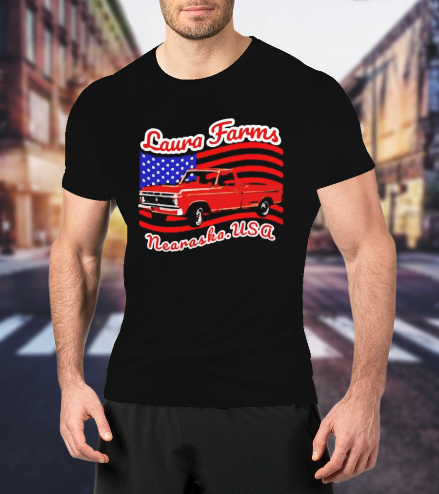 Laura Farms Nebraska USA Vintage Truck American Flag T-Shirt