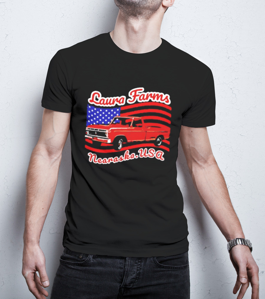 Laura Farms Nebraska USA Vintage Truck American Flag T-Shirt