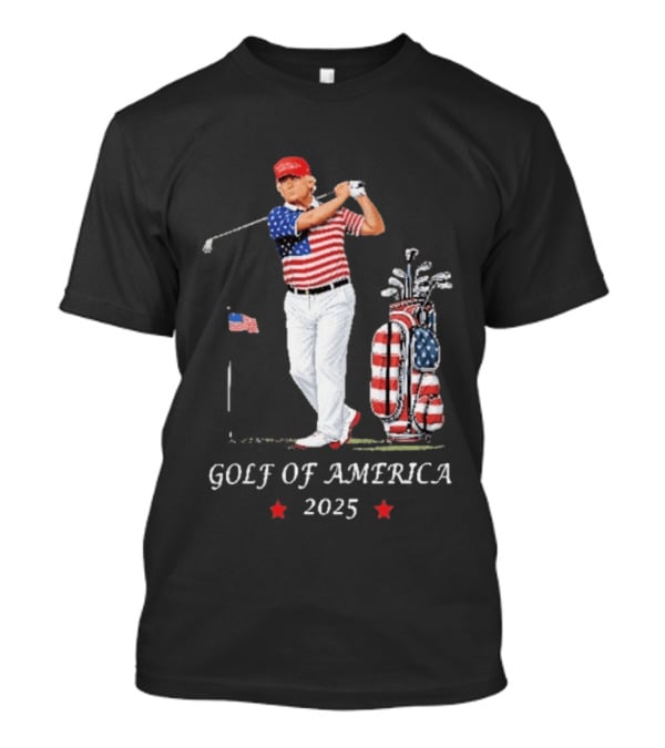GOLF OF AMERICA 2025 Trump Red Cap Stars Stripes Golf Bag T-Shirt