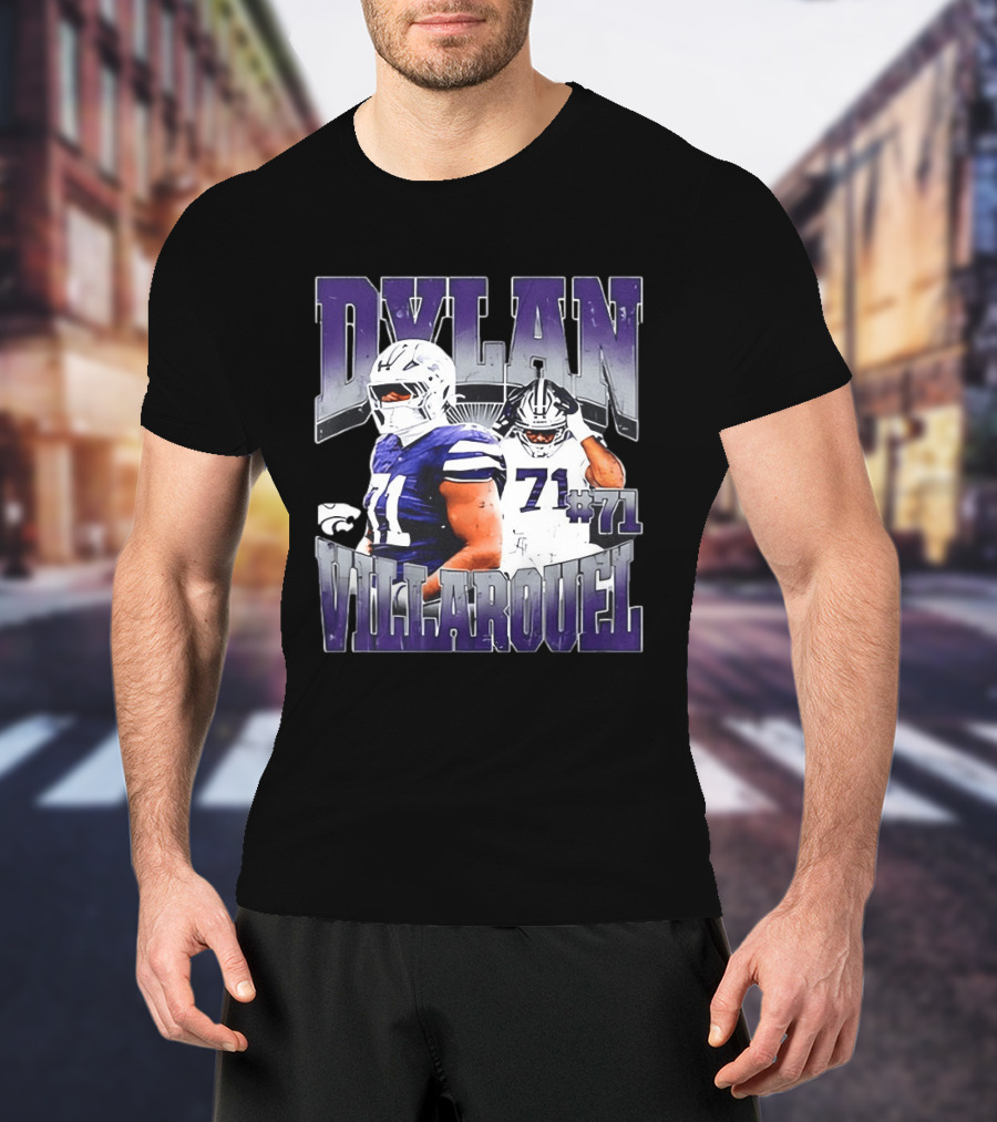 Dylan Villarouel Kansas State Wildcats Football #71 Player T-Shirt
