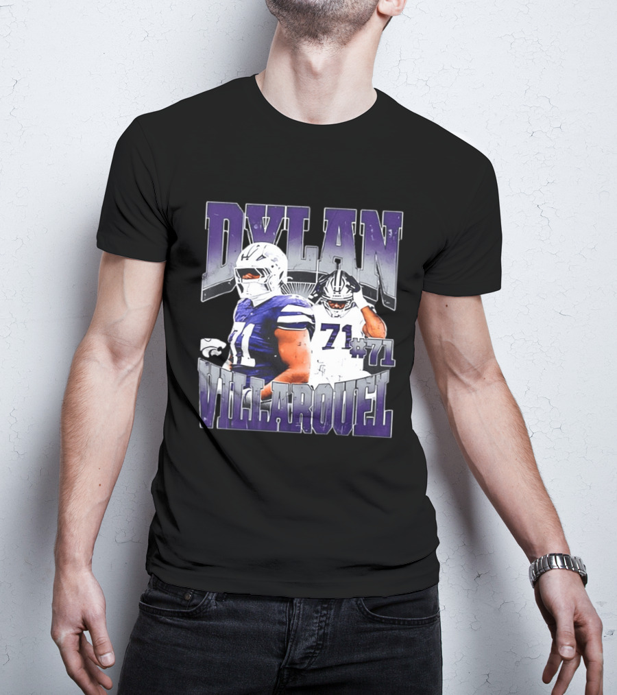 Dylan Villarouel Kansas State Wildcats Football #71 Player T-Shirt