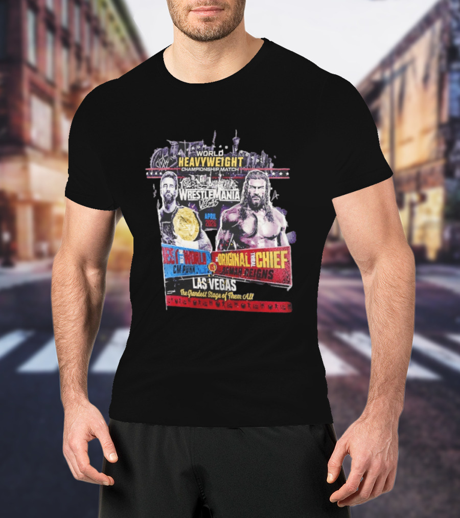 WrestleMania 42 Vegas World Heavyweight CM Punk Vs Roman Reigns T-Shirt