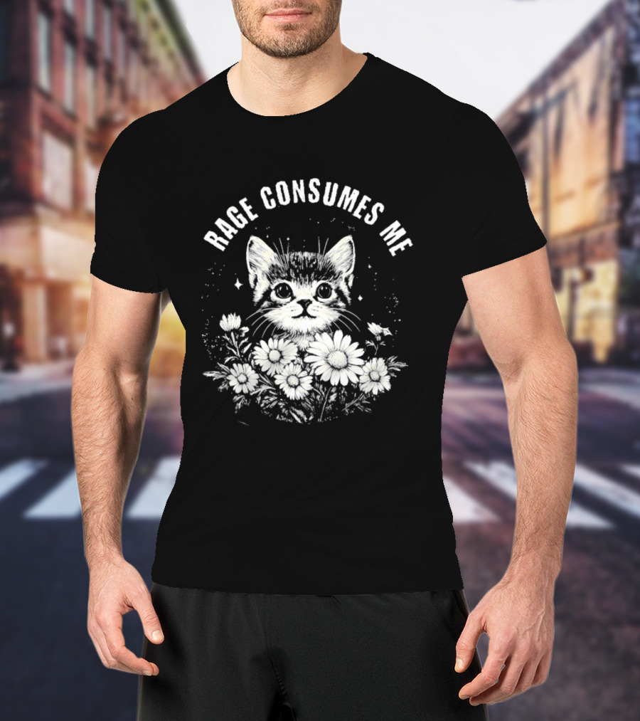 Rage Consumes Me Cat Floral Flowers And Sparkles T-Shirt