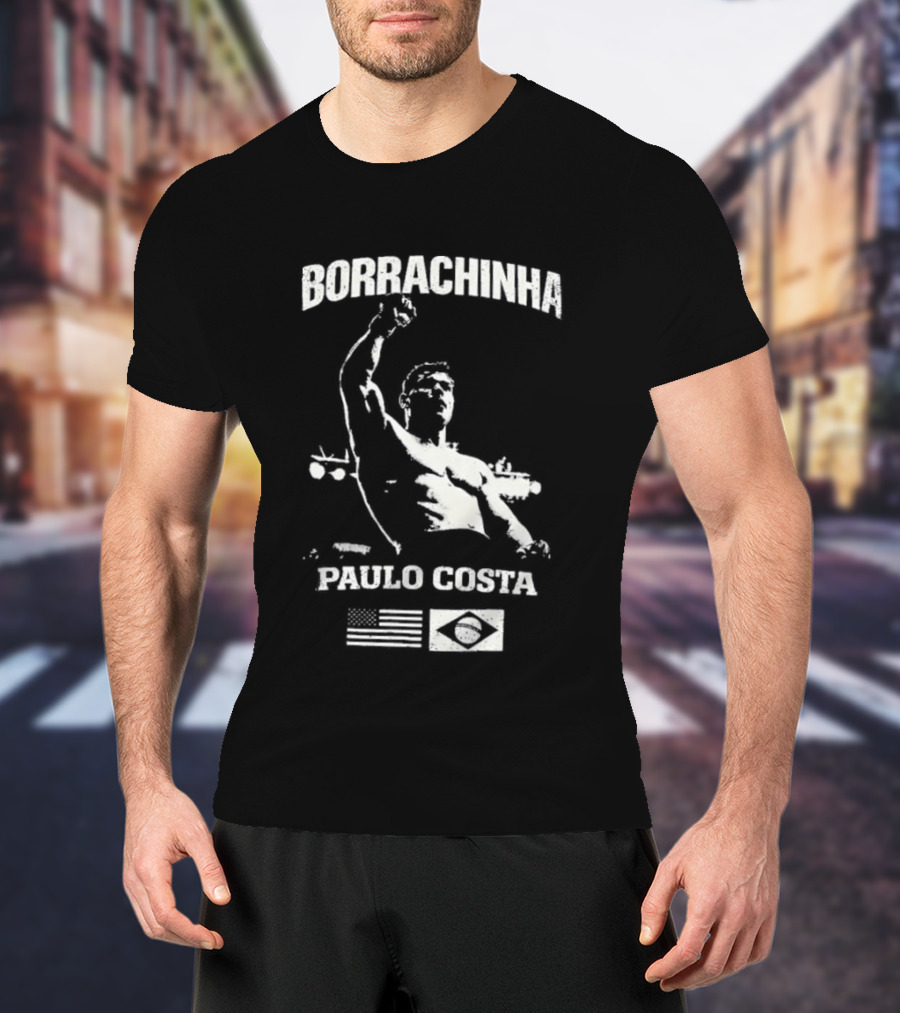 Borrachinha Paulo Costa Raised Arm MMA Fighter Brazil Flag T-Shirt