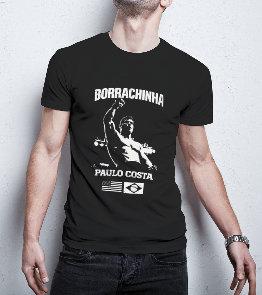 Borrachinha Paulo Costa Raised Arm MMA Fighter Brazil Flag T-Shirt