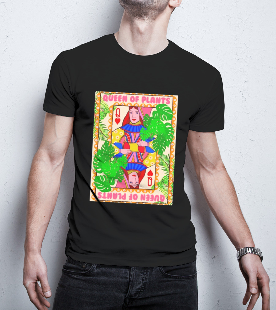 Queen Of Plants Playing Card Monstera Leaves Q Heart T-Shirt