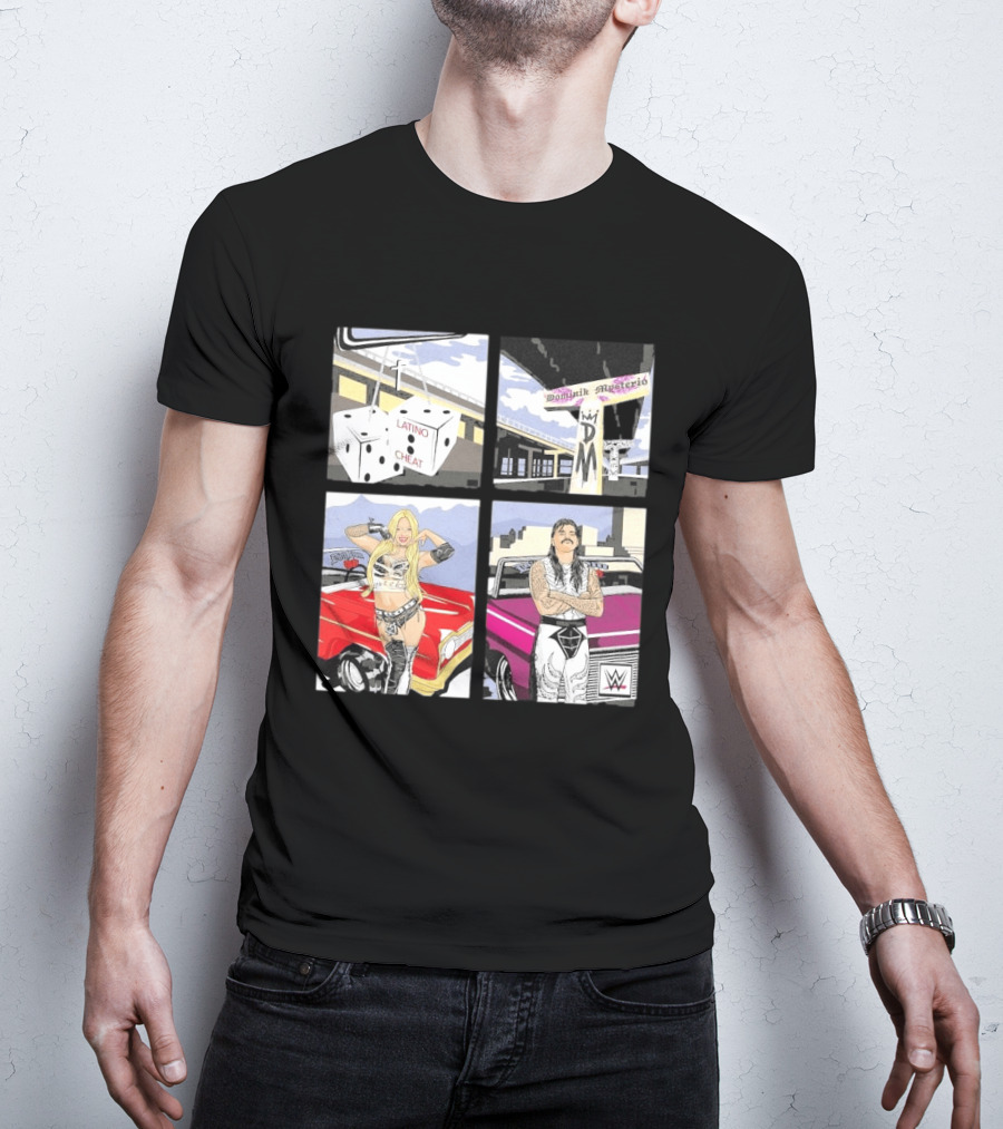 Ripple Junction Dominik Mysterio Liv Morgan 00s RPG WWE Latino Cheat Dice T-Shirt