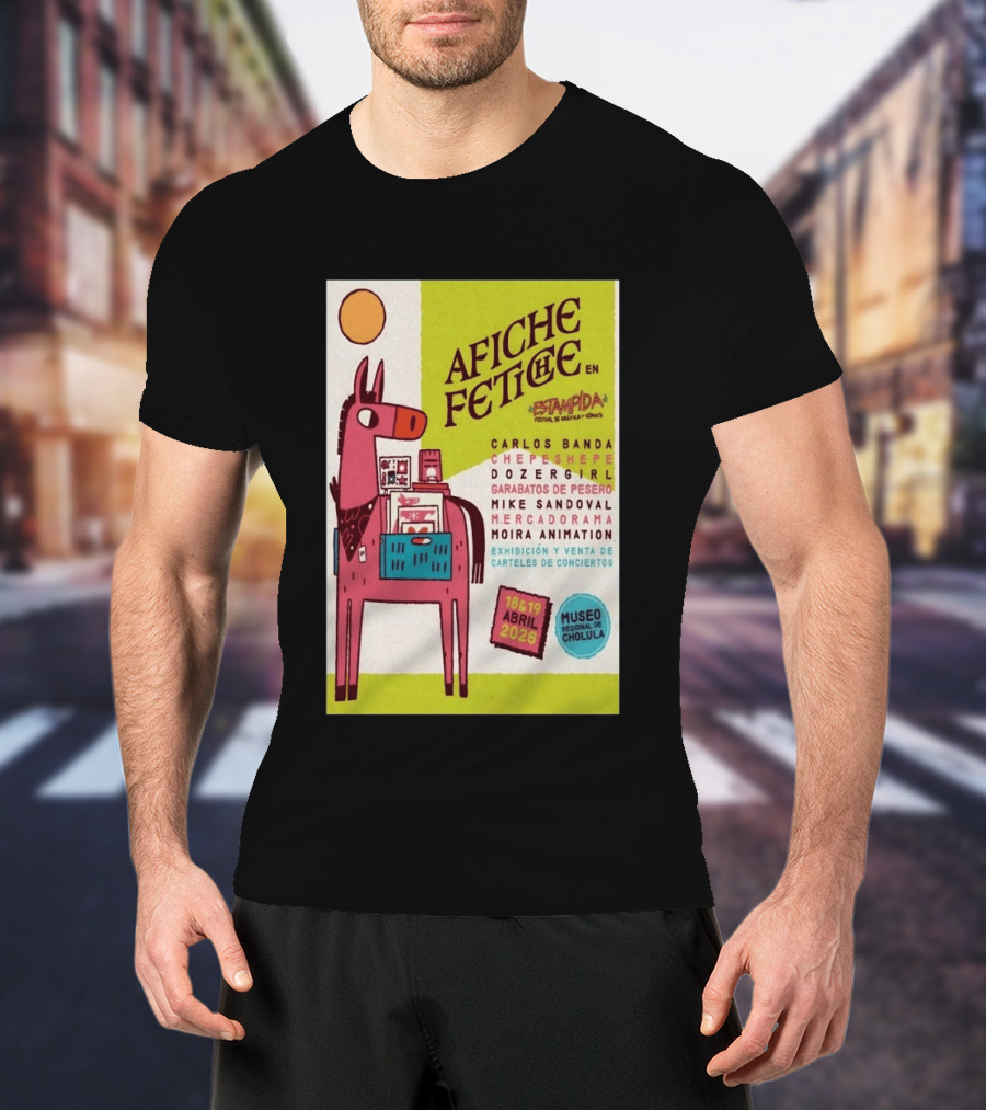 Afiche Fetiche Estampida Festival Gráfica Cómics Cholula Abril 2026 Museo Regional Exhibición Carteles Conciertos T-Shirt