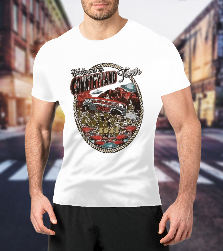 Welcome To Countryland Tour 2021 Flatland Cavalry Bus And Desert Scene T-Shirt