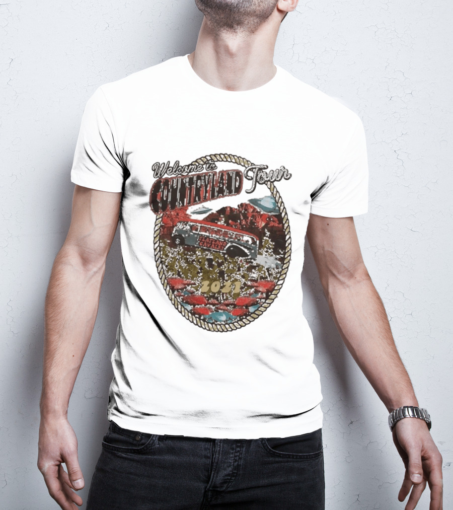 Welcome To Countryland Tour 2021 Flatland Cavalry Bus And Desert Scene T-Shirt
