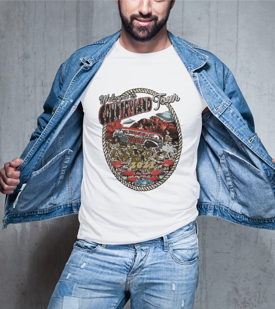 Welcome To Countryland Tour 2021 Flatland Cavalry Bus And Desert Scene T-Shirt