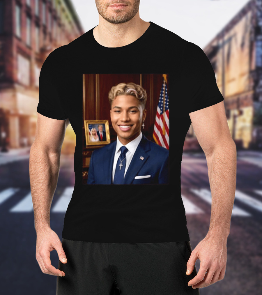 Kenzo J. Trump 2026 Presidential Portrait With USA Flag And Photo Frame T-Shirt