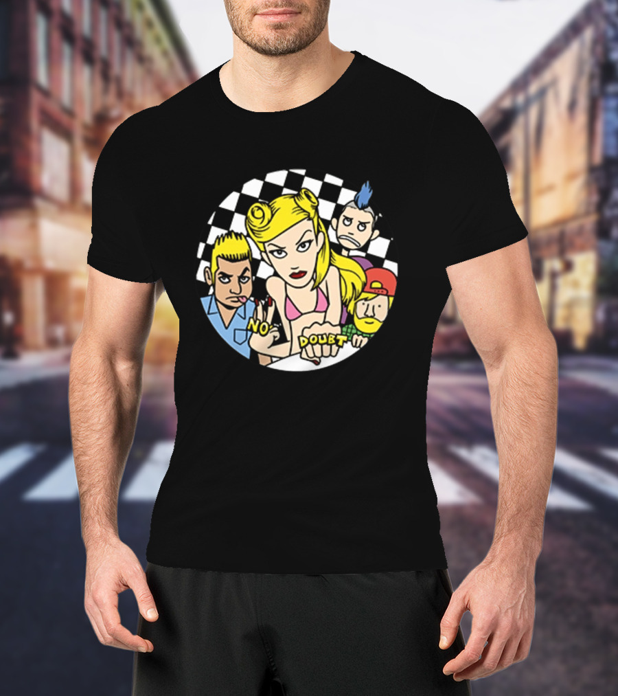No Doubt Gwen Stefani Cartoon Band Checkered T-Shirt