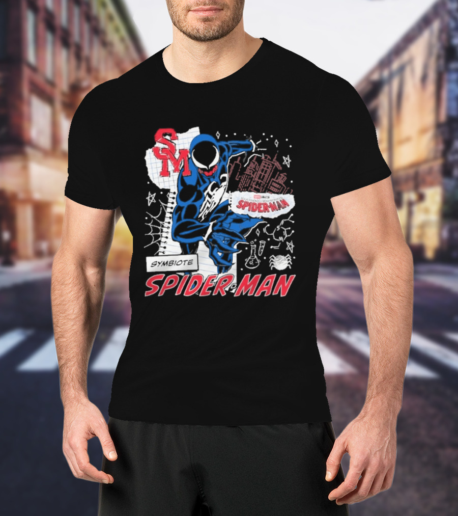 Marvel Symbiote Spider Man Sketch SM Spiderman In City Scene T-Shirt