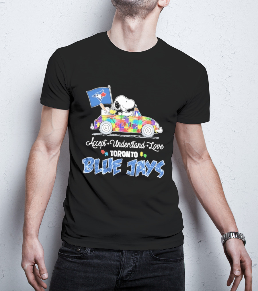 Snoopy Woodstock Driving Car Toronto Blue Jays Autism Awareness Accept Understand Love T-Shirt