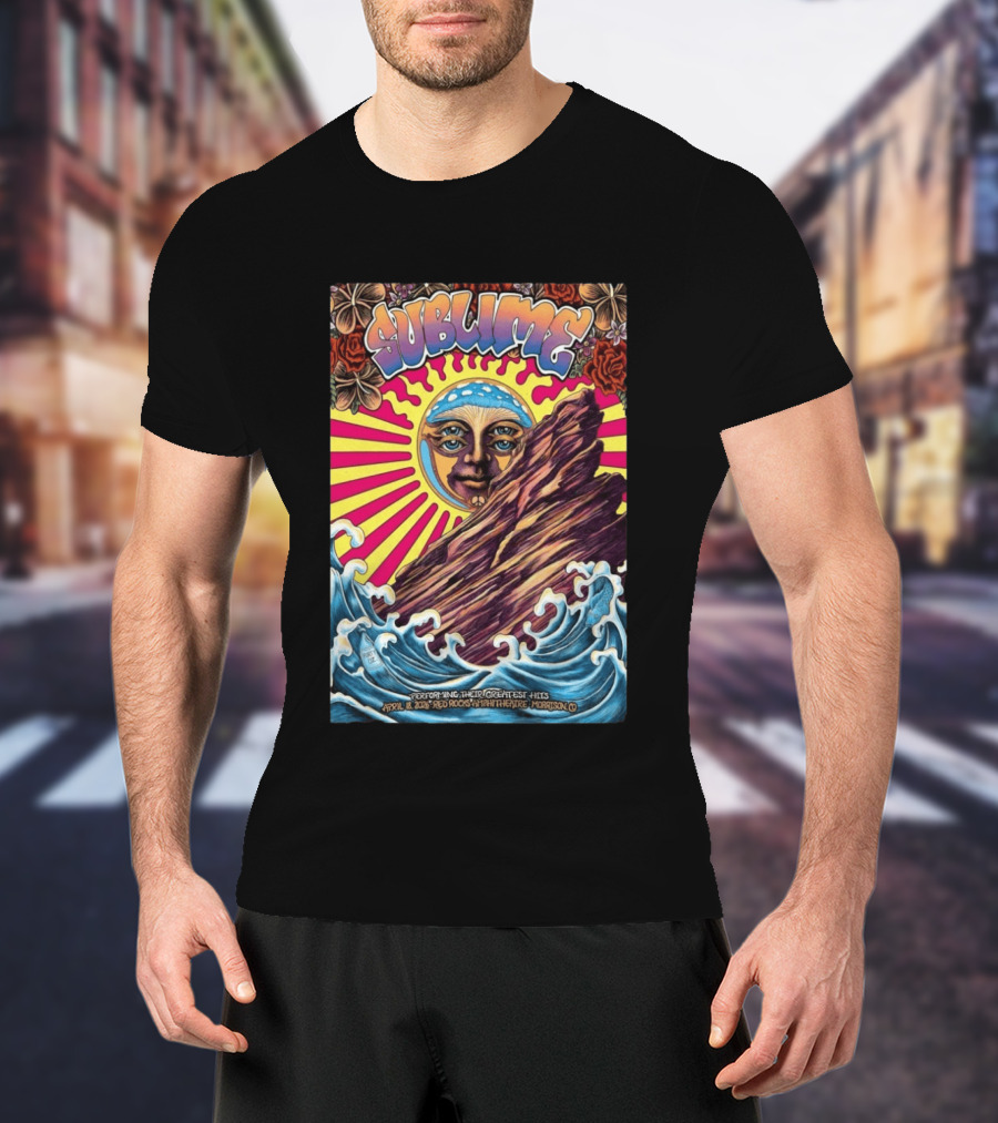 Sublime April 18 2026 Red Rocks Amphitheatre Morrison CO Performing Their Greatest Hits Sun Ocean Waves T-Shirt