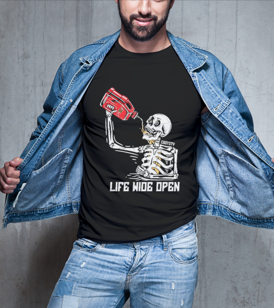 Cboystv Life Wide Open Skeleton Drinking Soul Fuel T-Shirt
