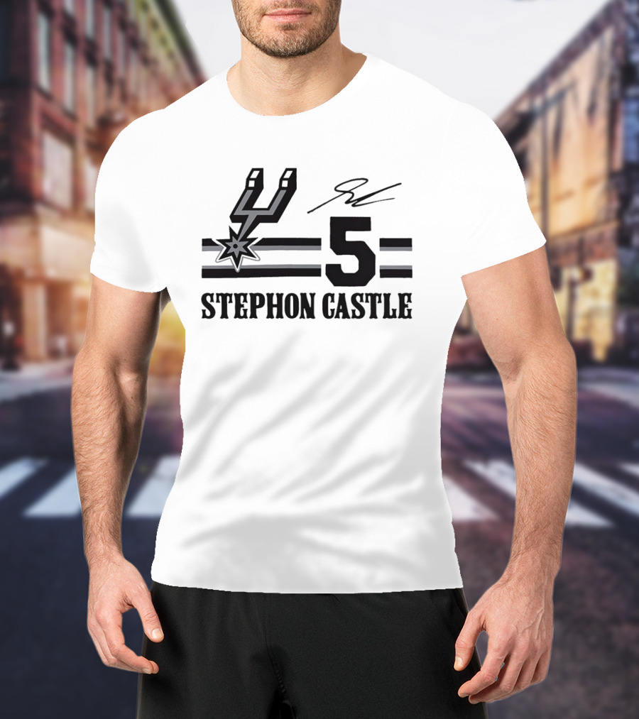 Stephon Castle San Antonio Spurs Number 5 NBA Team Signature T-Shirt