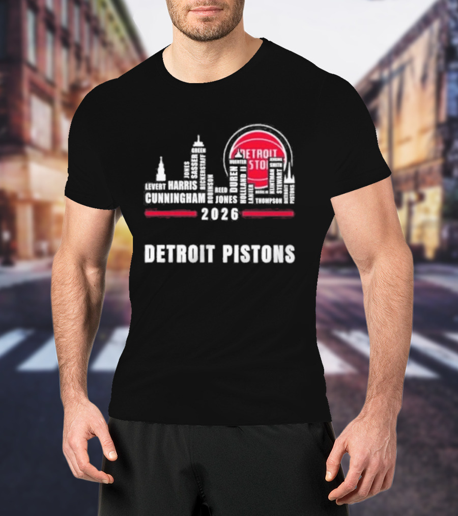 Detroit Pistons 2026 City Skyline Greatest Of All Time Players T-Shirt