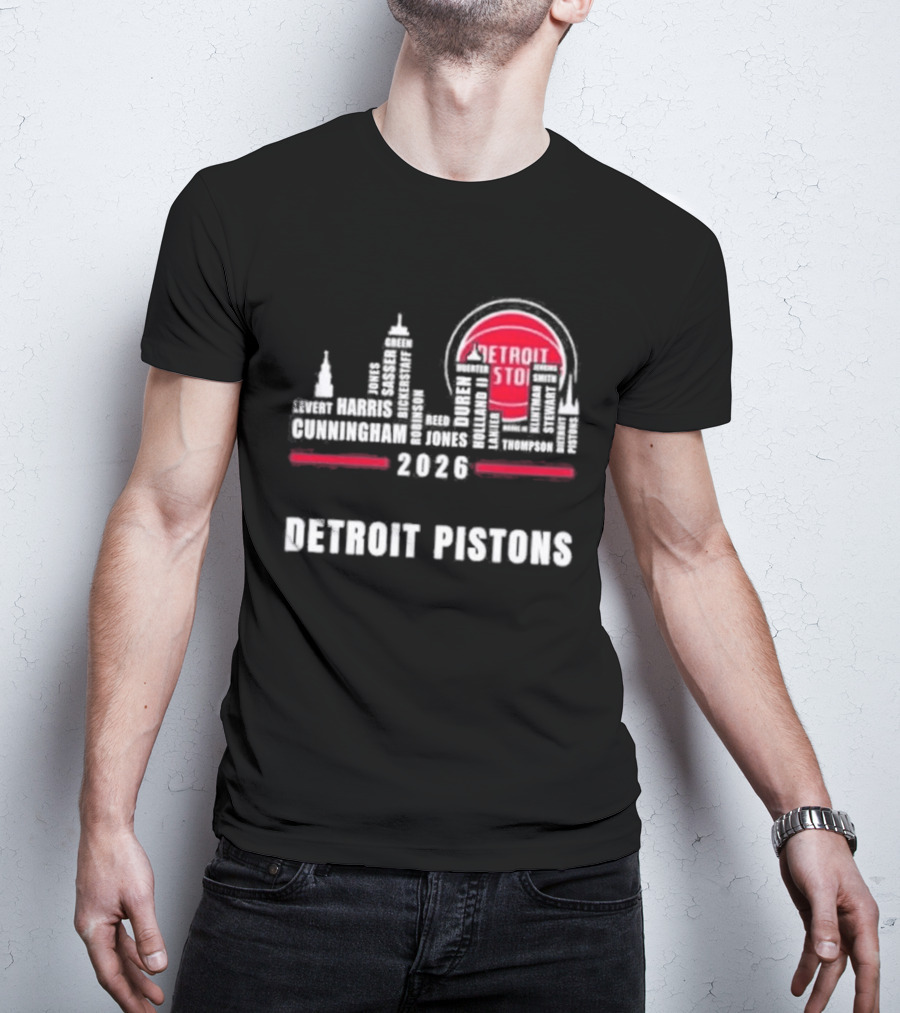 Detroit Pistons 2026 City Skyline Greatest Of All Time Players T-Shirt
