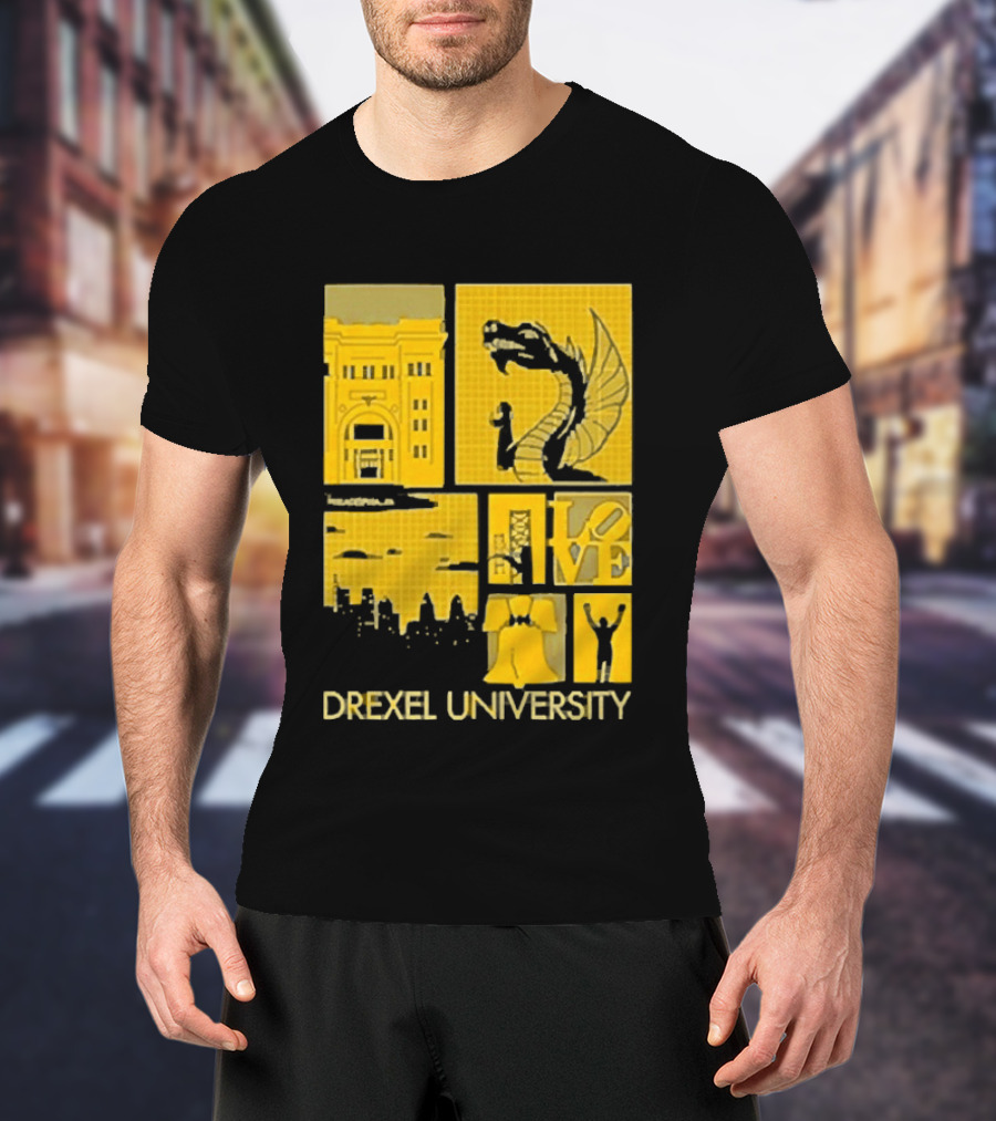 Drexel University Dragons Skyline Liberty Bell Icon Philadelphia T-Shirt