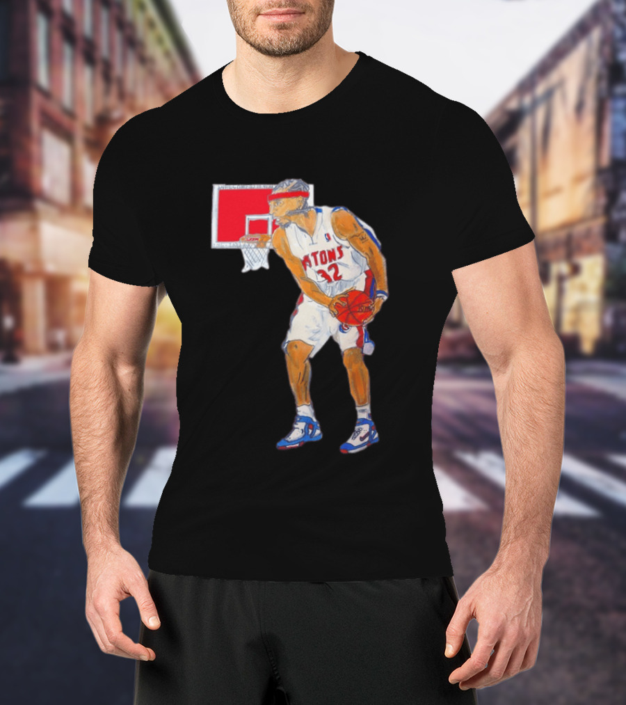 Richard Hamilton Pistons Let It Rip 32 Basketball Action T-Shirt