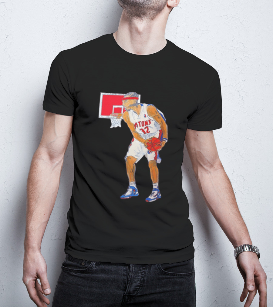 Richard Hamilton Pistons Let It Rip 32 Basketball Action T-Shirt