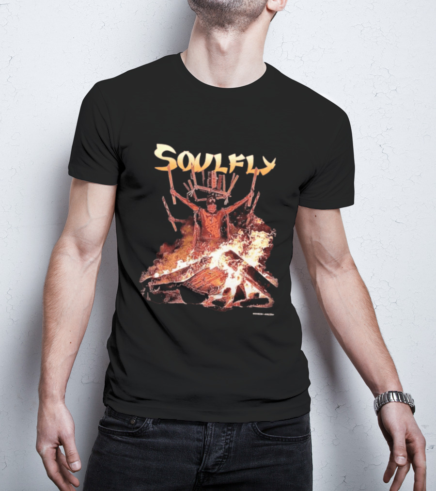Soulfly Chama Tribal Warrior With Flaming Bonfire T-Shirt