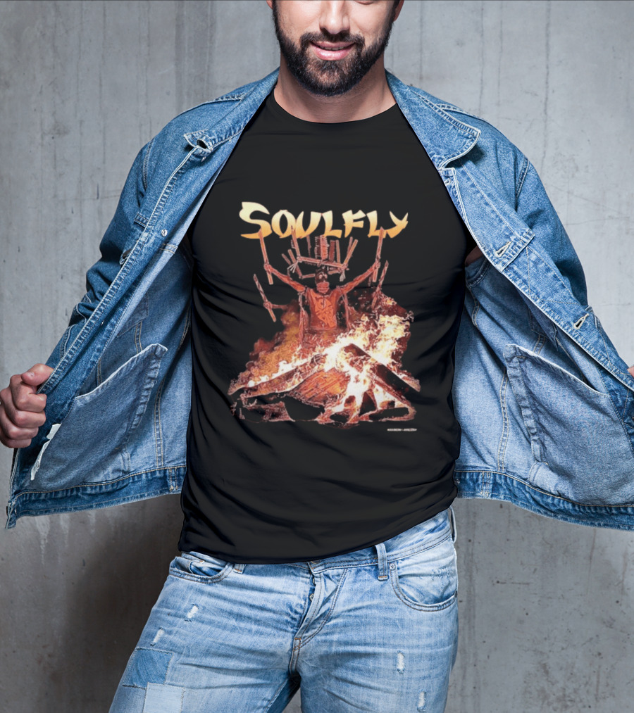 Soulfly Chama Tribal Warrior With Flaming Bonfire T-Shirt