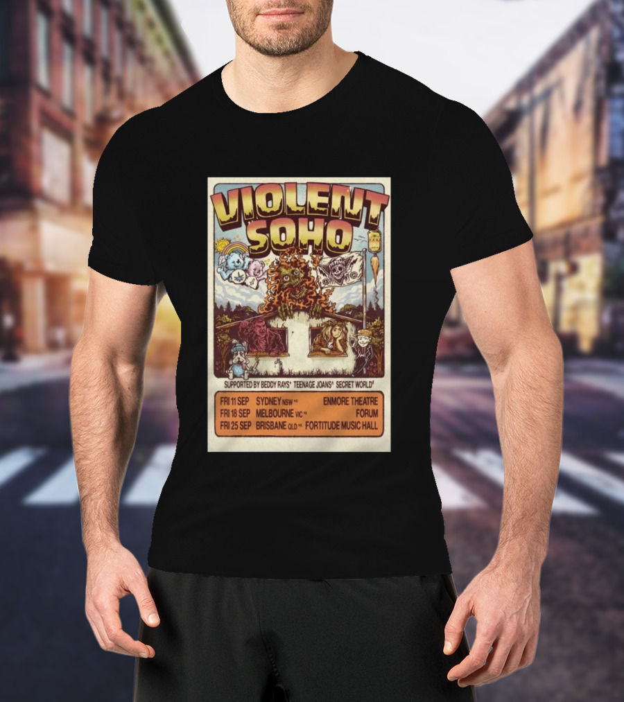 Violent Soho Australia Tour 2026 Enmore Theatre Forum Fortitude Music Hall Beddy Rays Teenage Joans Secret World T-Shirt
