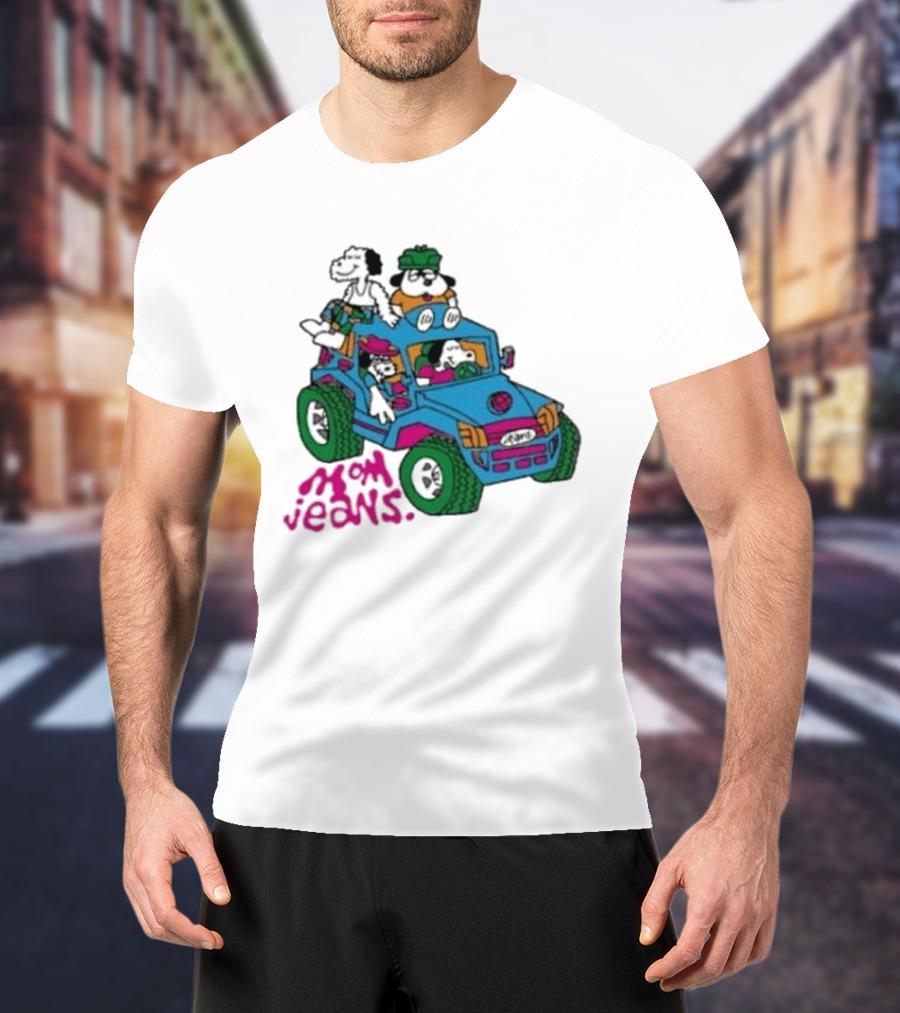 Mom Jeans Gorillaz Cartoon Characters Off Road Jeep Mock T-Shirt