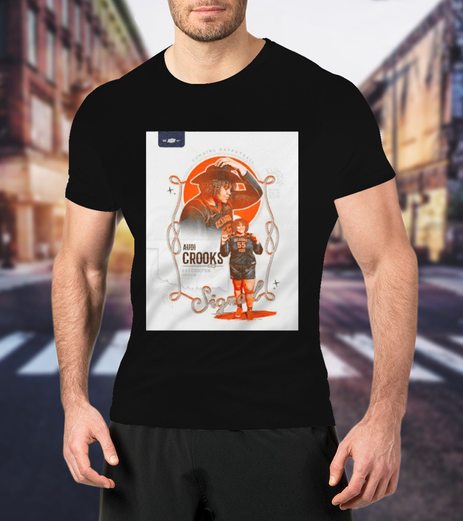 Audi Crooks Signed Oklahoma State Cowgirls Basketball 55 Center Senior T-Shirt