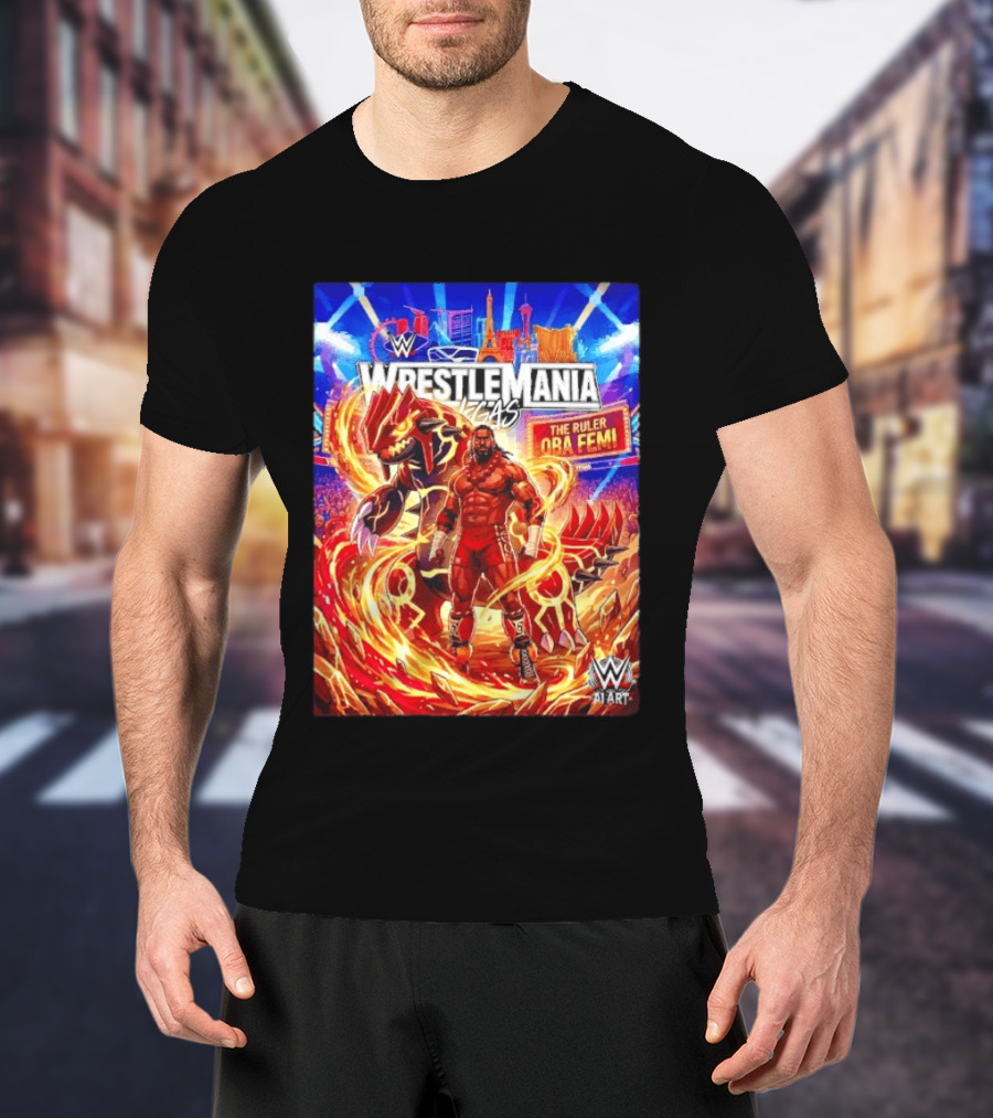 WrestleMania Vegas Pokémon Groudon X The Ruler Oba Femi WWE Superstar T-Shirt